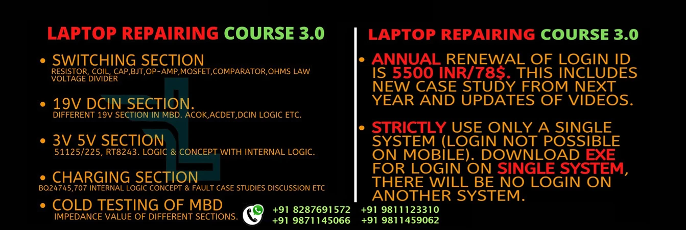 Laptex Laptop Repairing Course 3.0 Power & Switching Foundation complete syllabus poster